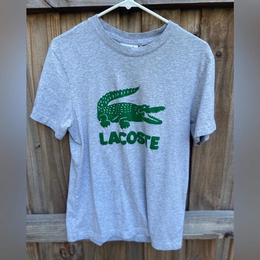 Lacoste Crocodile Logo Gray T-shirt Tee Size Medium